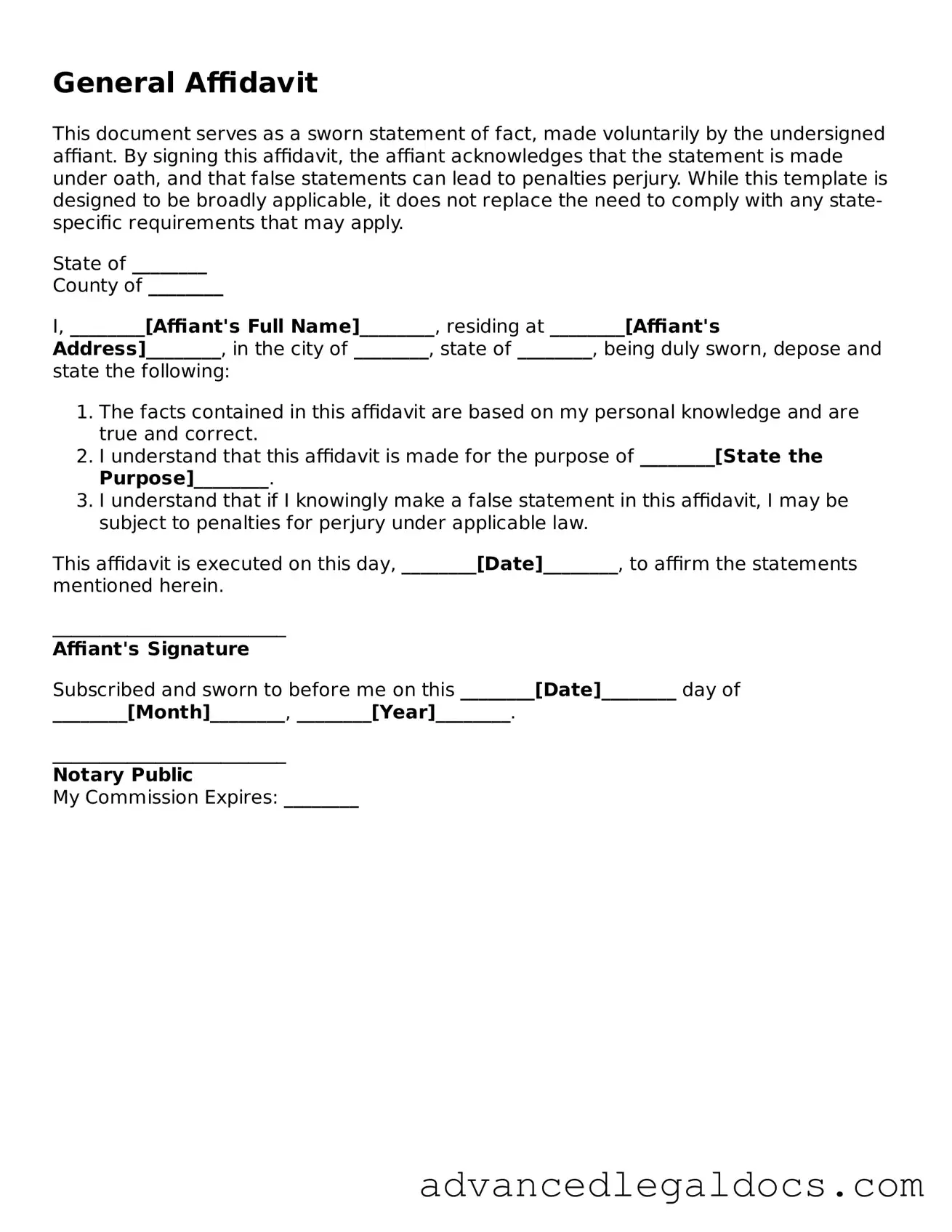 Blank Affidavit Template