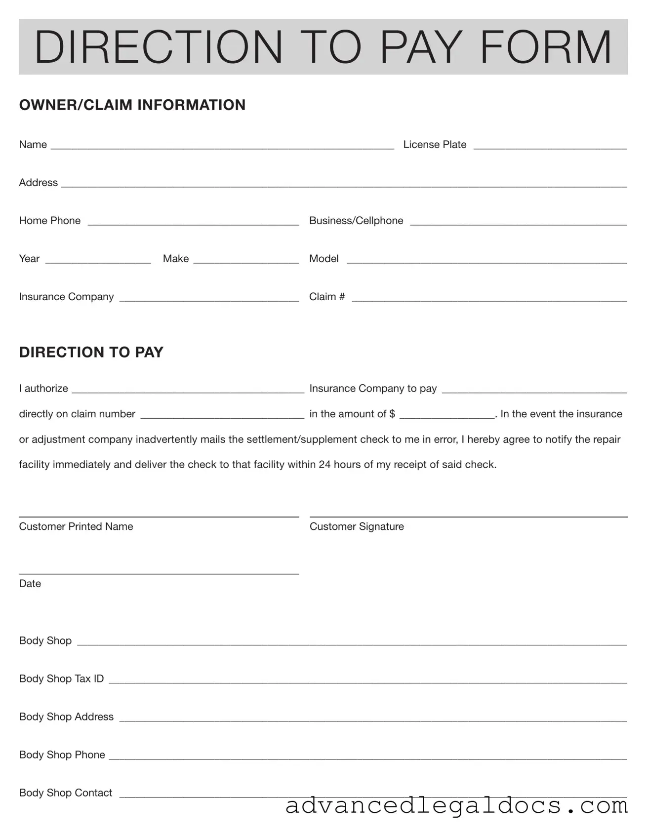 Fill Out Your Authorization And Direction Pay Form