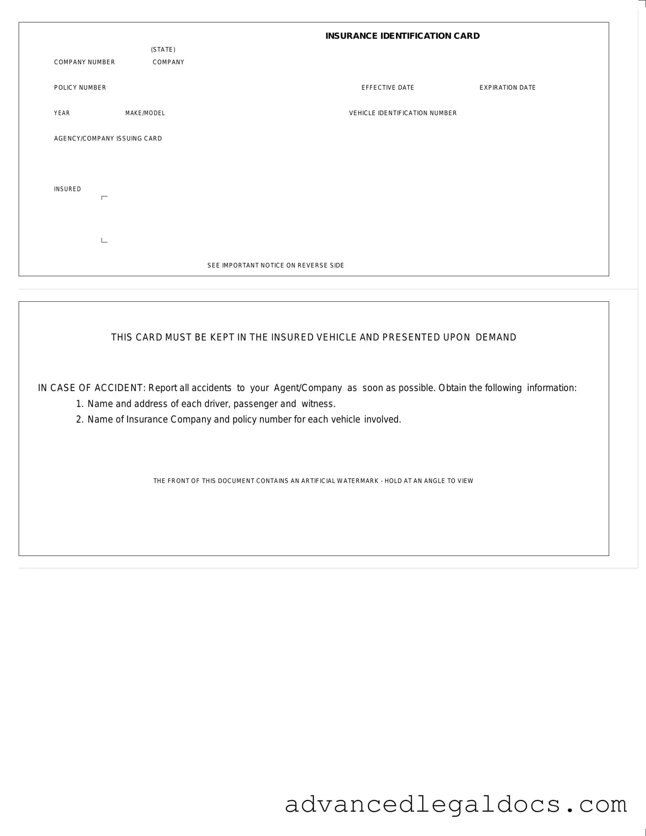 Fill Out Your Auto Insurance Card Form
