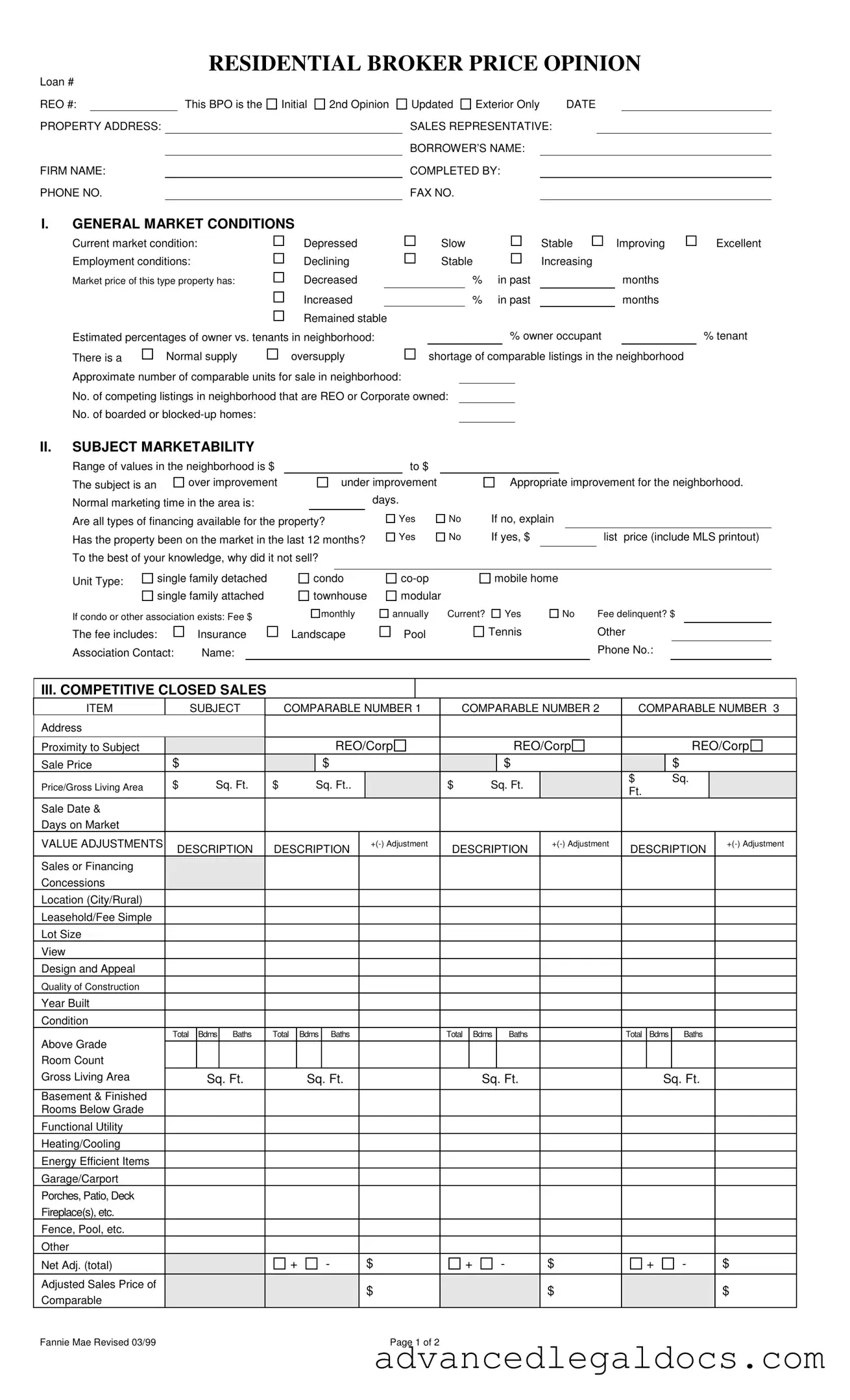 Fill Out Your Broker Price Opinion Form