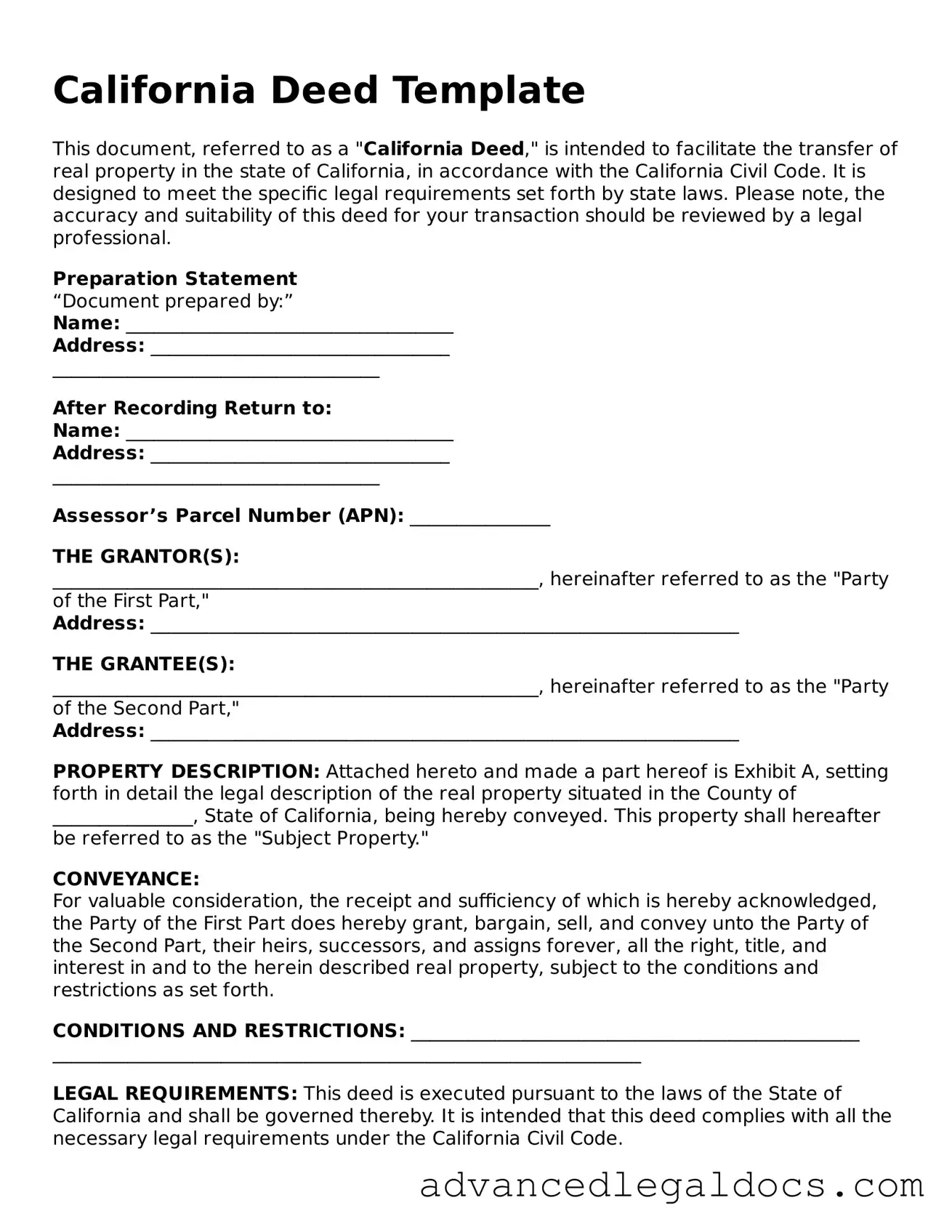 Fillable Deed Form for California State