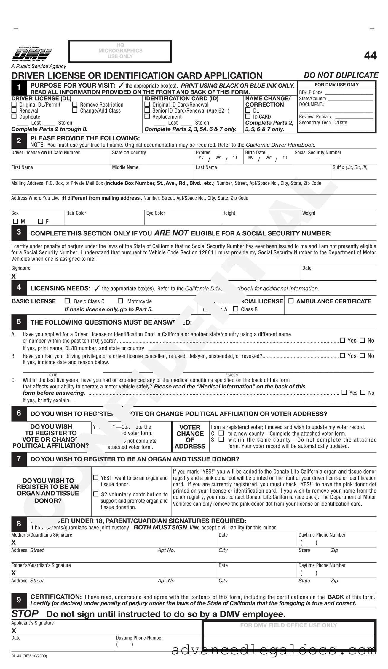 Fill Out Your Ca Dmv Dl 44 Form