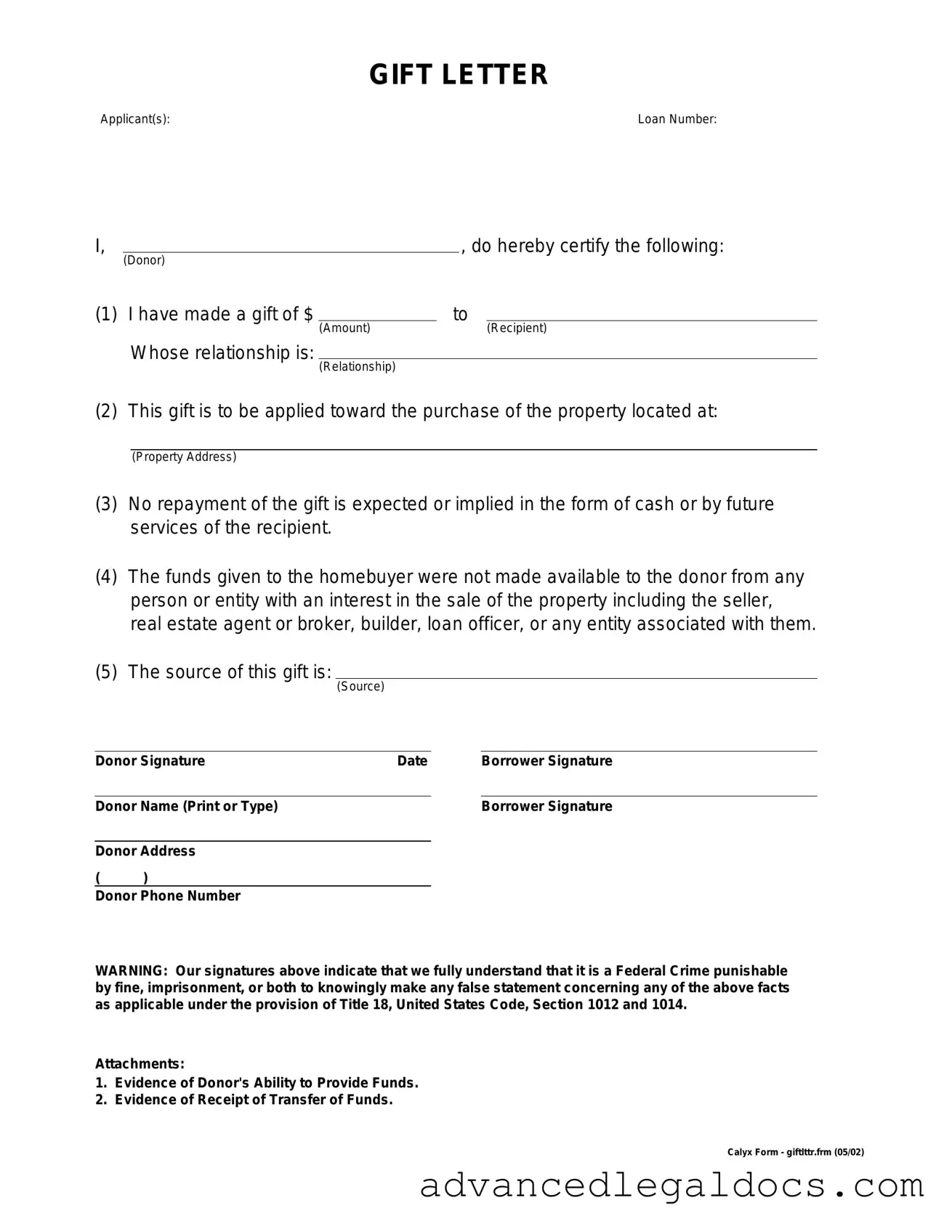Fill Out Your Gift Letter Form