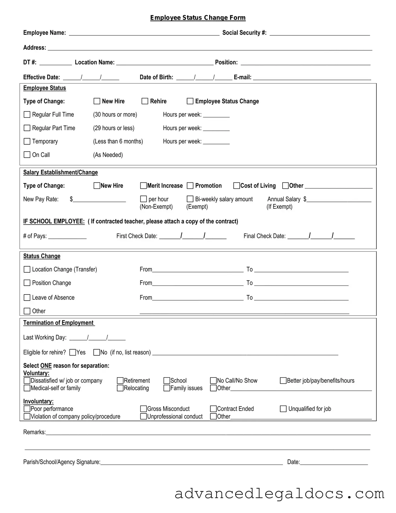 Fill Out Your Employee Status Change Form