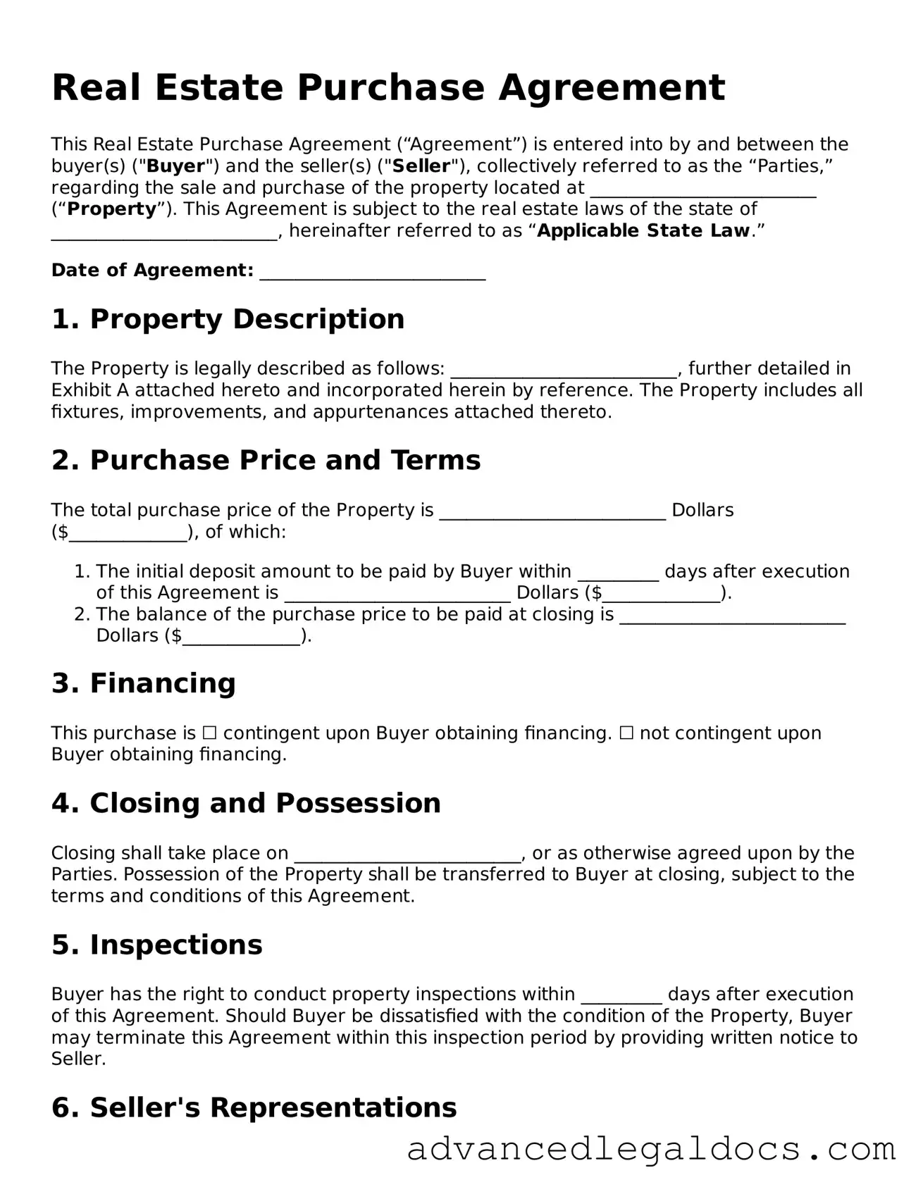 Blank Real Estate Purchase Agreement Template