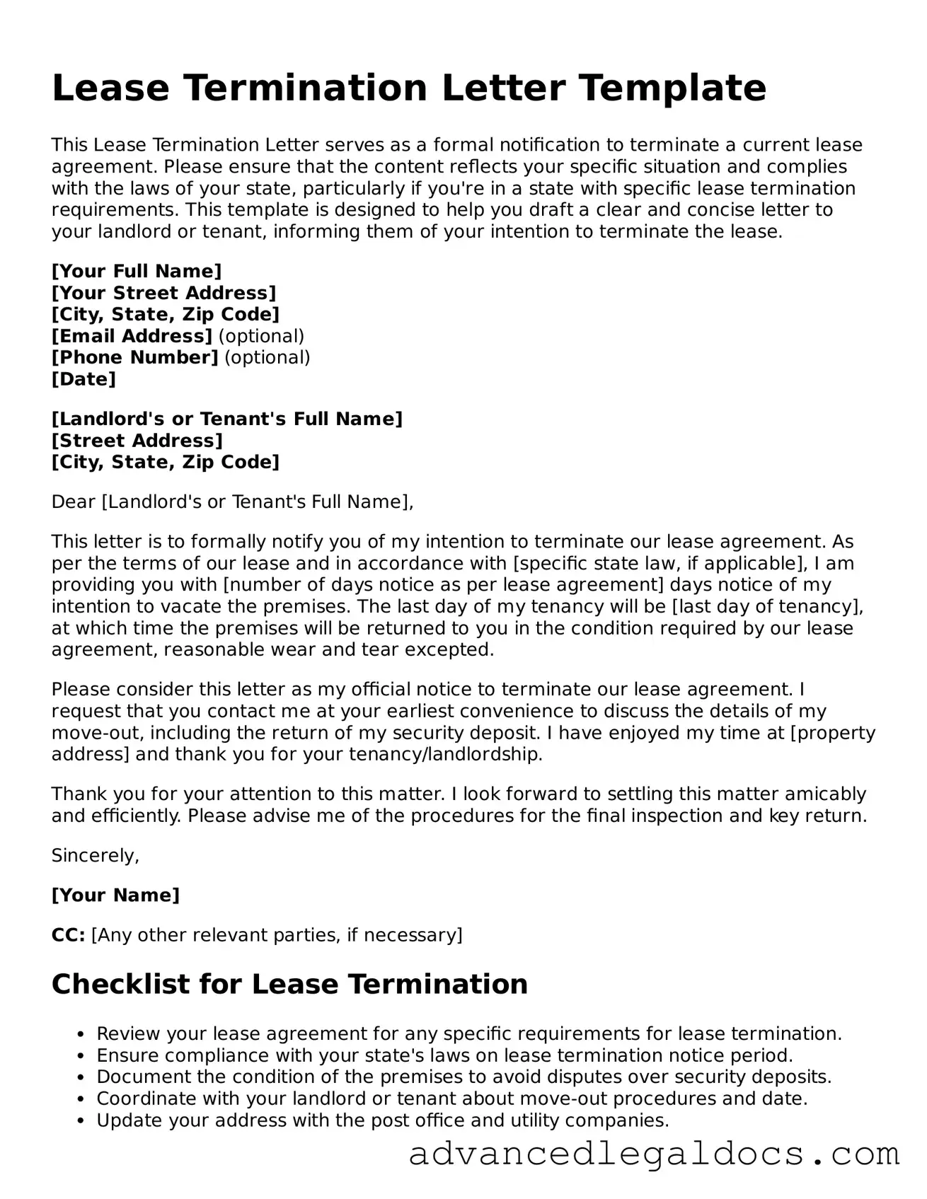 Blank Lease Termination Letter Template