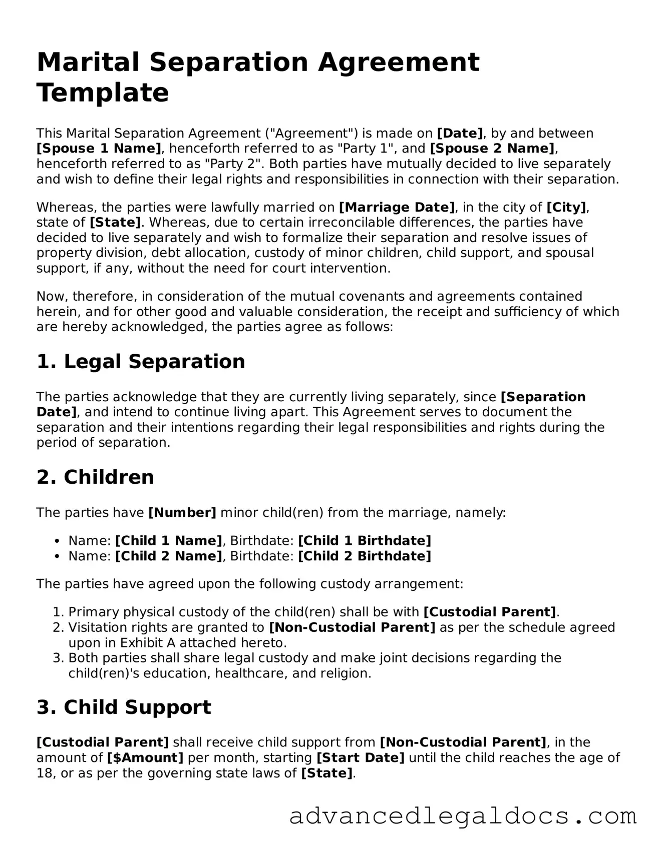 Blank Marital Separation Agreement Template