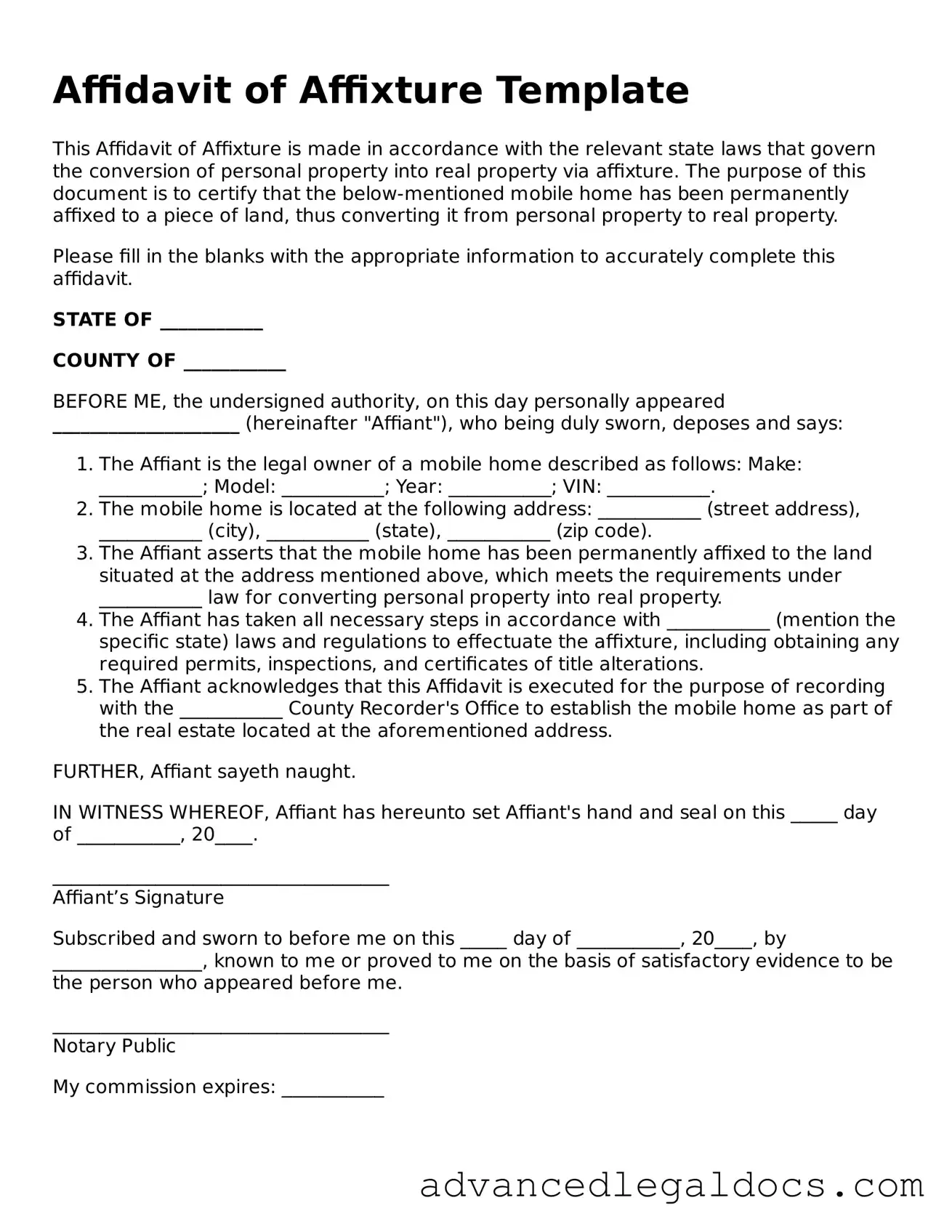 Blank Affidavit of Affixture Template