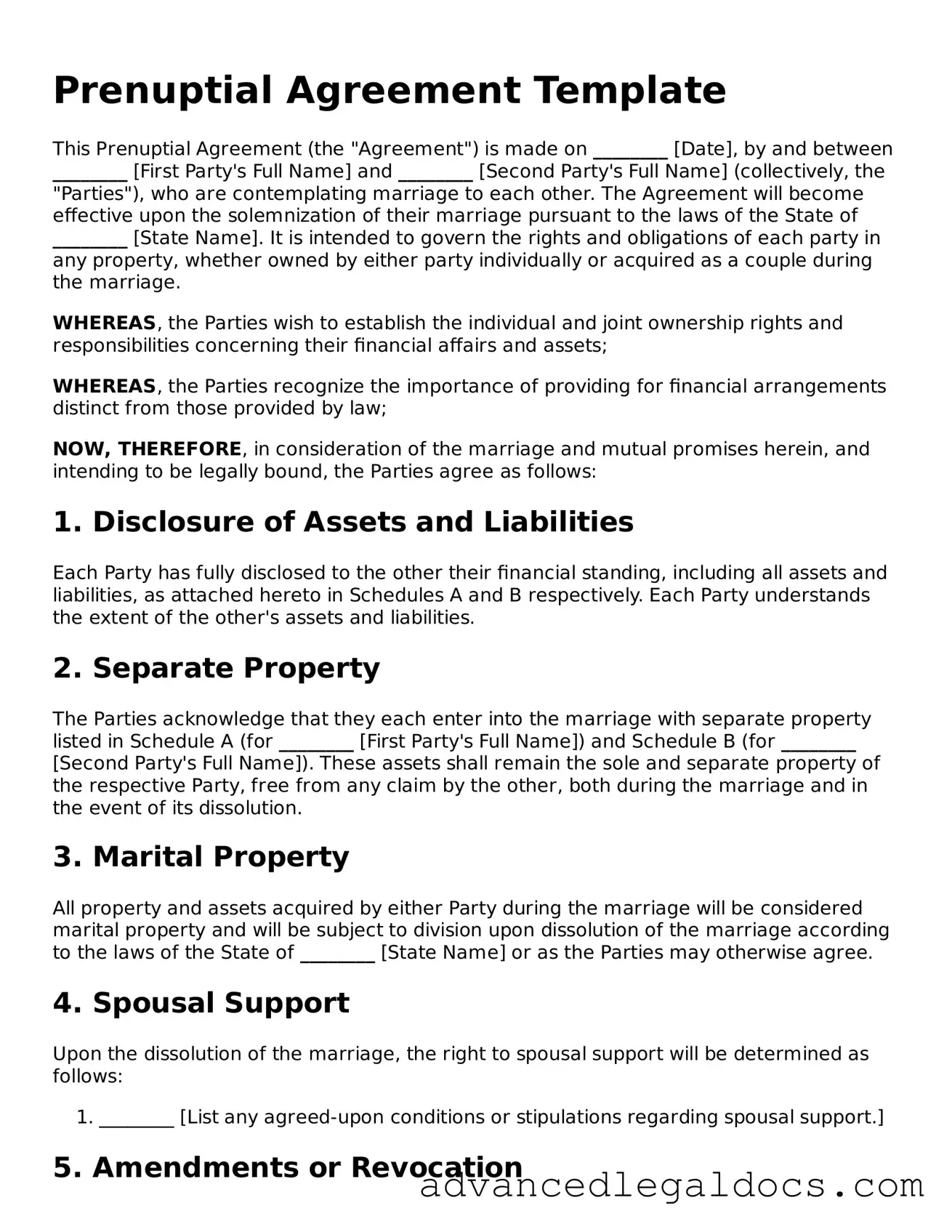 Blank Prenuptial Agreement Template