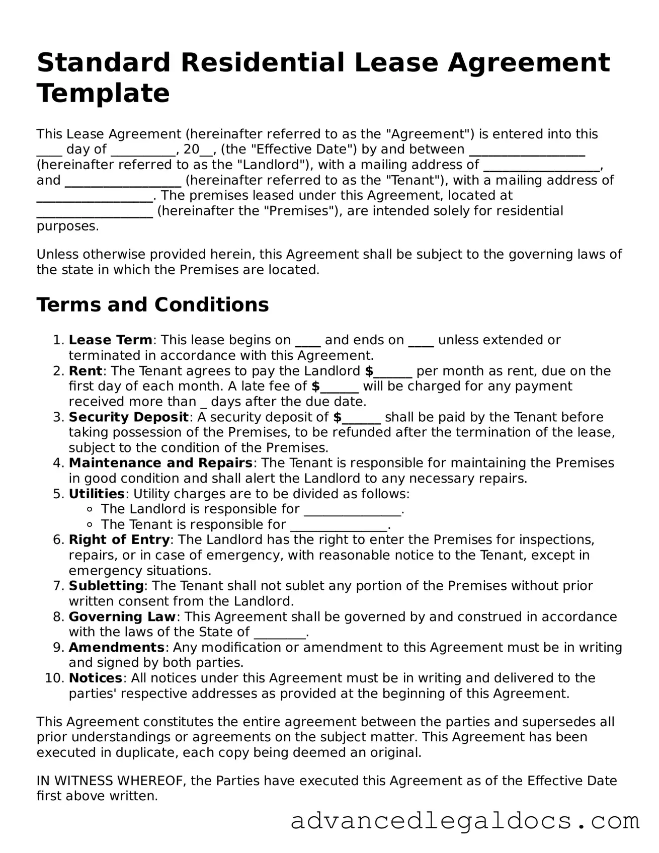 Blank Lease Agreement Template