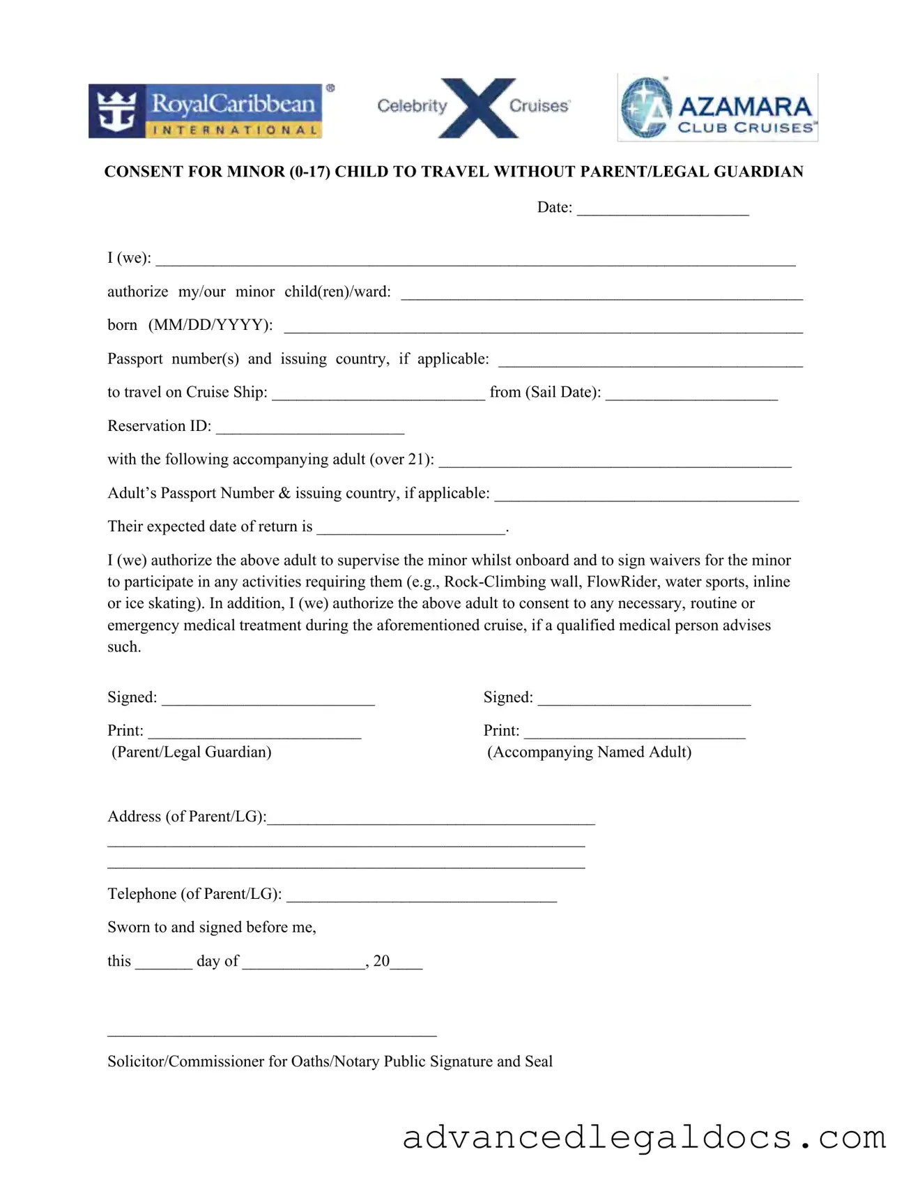 Fill Out Your Royal Caribbean Parental Consent Form