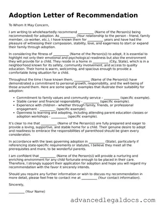 Blank Adoption Letter of Recommendation Template