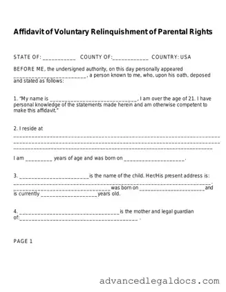 Fill Out Your Affidavit Parental Rights Form