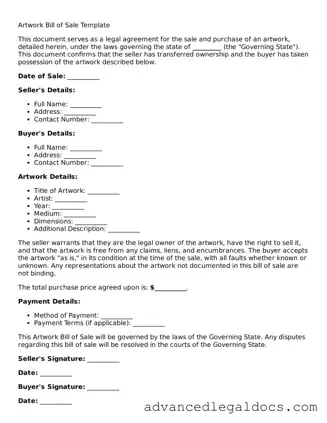 Blank Artwork Bill of Sale Template