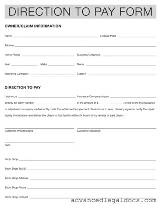 Fill Out Your Authorization And Direction Pay Form