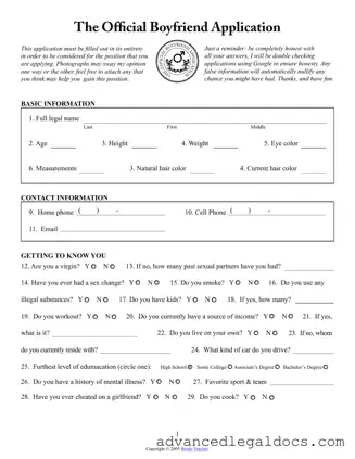 Fill Out Your Boyfriend application form Form