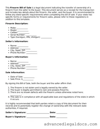 Blank Firearm Bill of Sale Template
