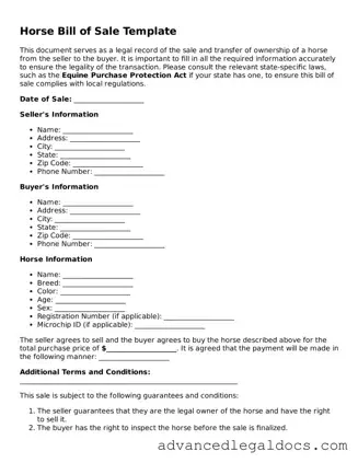 Blank Horse Bill of Sale Template