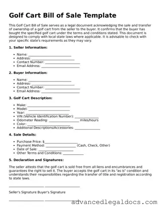 Blank Golf Cart Bill of Sale Template