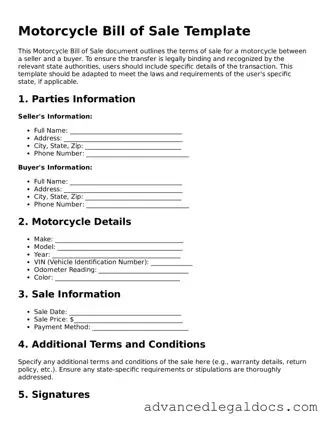 Blank Motorcycle Bill of Sale Template