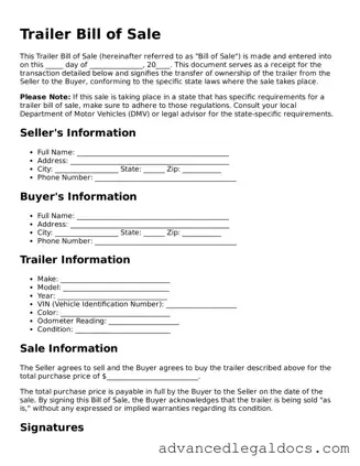 Blank Trailer Bill of Sale Template