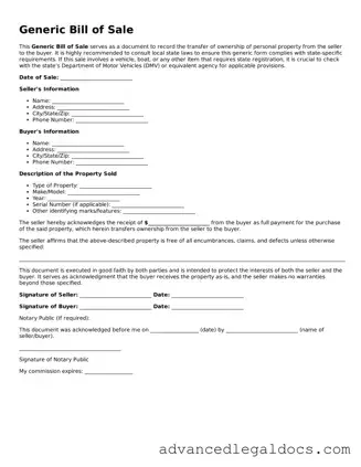 Blank Bill of Sale Template