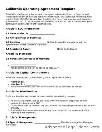 Fillable Operating Agreement Form for California State