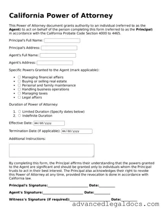 Fillable Power of Attorney Form for California State