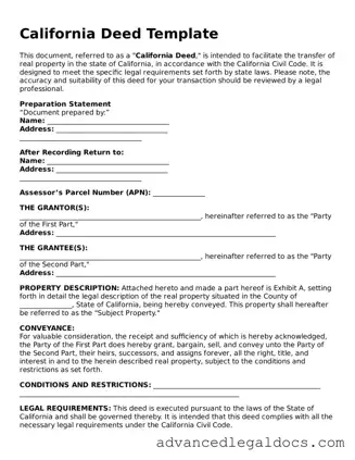 Fillable Deed Form for California State