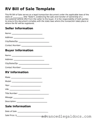 Blank RV Bill of Sale Template