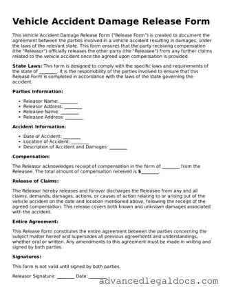 Blank Vehicle Accident Damage Release Template