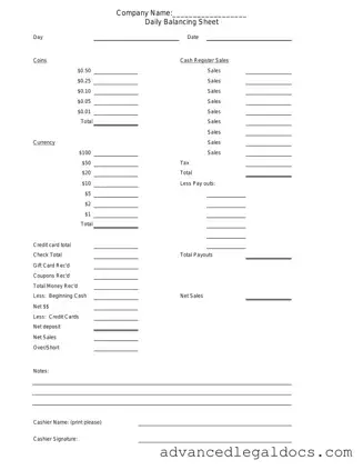 Fill Out Your Cash Drawer Count Sheet Form