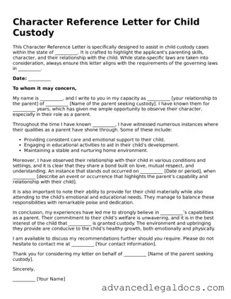 Blank Character Reference Letter for Child Custody Template