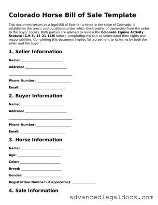 Fillable Horse Bill of Sale Form for Colorado State