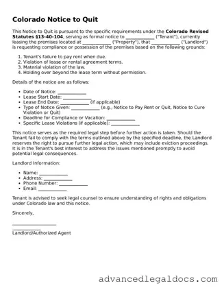 Fillable Notice to Quit Form for Colorado State