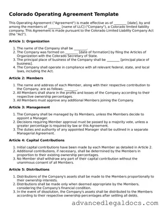 Fillable Operating Agreement Form for Colorado State