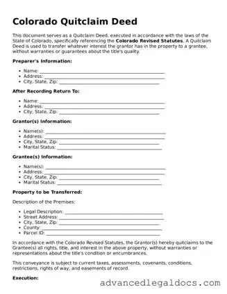 Fillable Quitclaim Deed Form for Colorado State