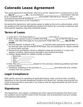 Fillable Lease Agreement Form for Colorado State