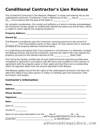 Blank Conditional Contractor’s Lien Release Template