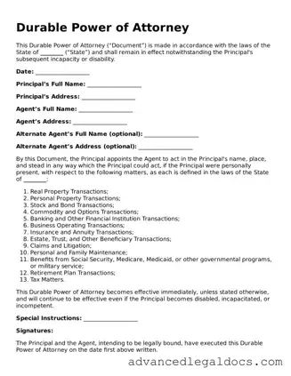 Blank Durable Power of Attorney Template