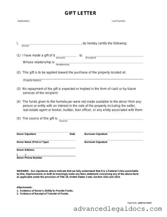 Fill Out Your Gift Letter Form