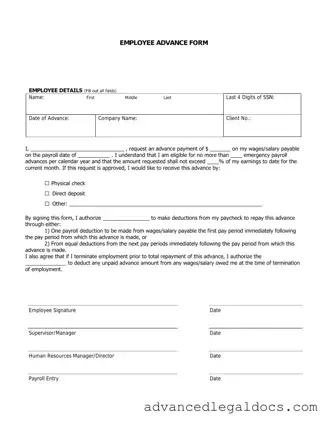 Fill Out Your Employee Advance Form