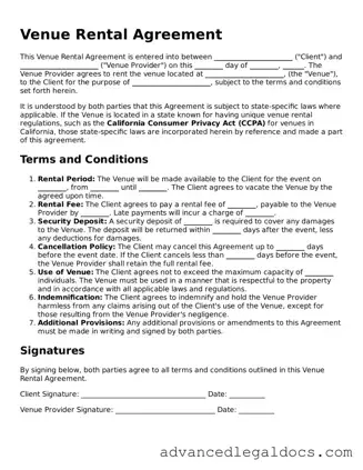 Blank Venue Rental Agreement Template