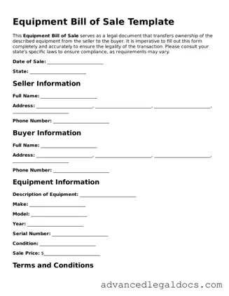 Blank Equipment Bill of Sale Template