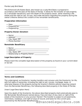 Fillable Lady Bird Deed Form for Florida State