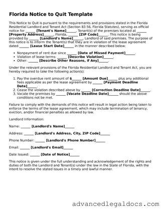 Fillable Notice to Quit Form for Florida State