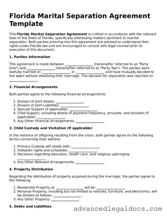 Fillable Marital Separation Agreement Form for Florida State