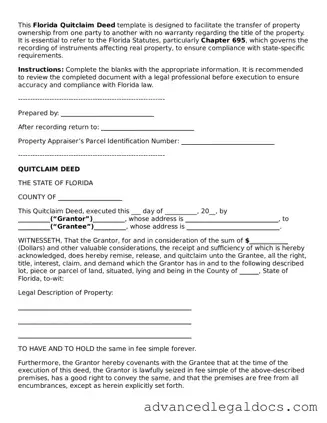 Fillable Quitclaim Deed Form for Florida State