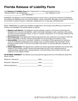 Fillable Release of Liability Form for Florida State