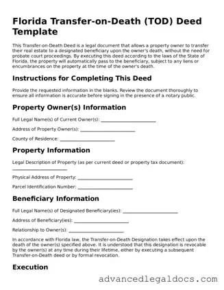 Fillable Transfer-on-Death Deed Form for Florida State